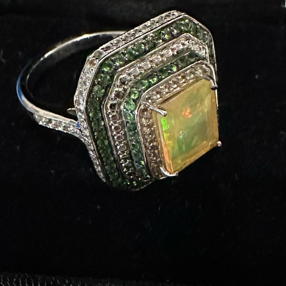 Yellow Opal and Green Gemstone Cocktail Ring